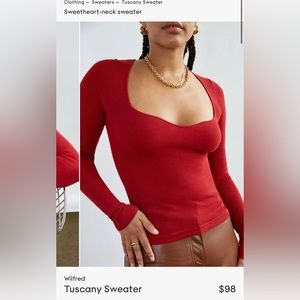 Aritzia Wilfred Tuscany sweater NWOT red knit sweetheart neckline top